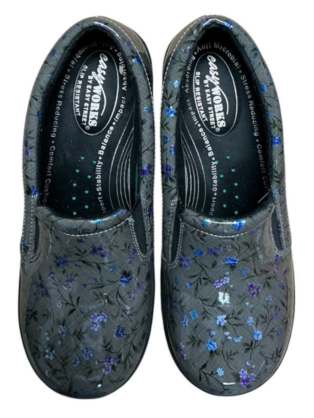 Easy Works by Lyndee - NEW - Slip-On Clogs with Purple & Blue Floral Print